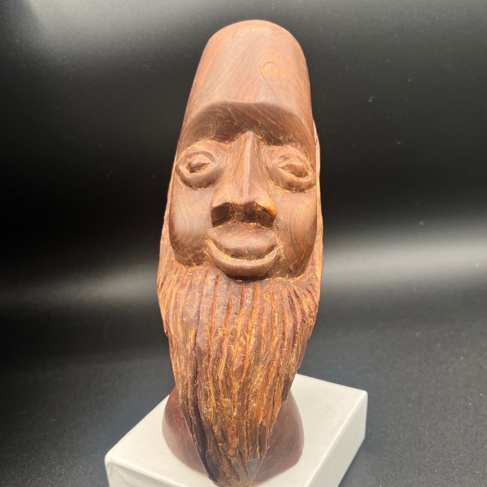 Solid Wood Carving‎ Bust Vintage Bearded Man Sculpture Figurine